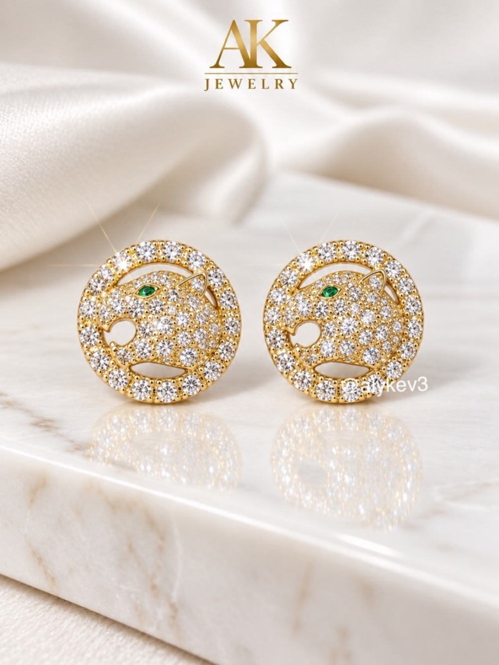 💎LUXURY 18k Pavé Panther Stud Earrings with Green Eyes | by AK Jewelry™